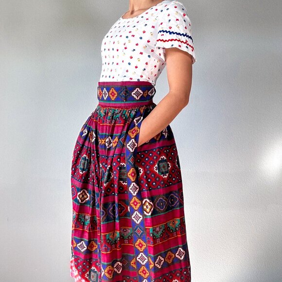 Vintage 80's Oscar de LA Renta  Boho Chic Skirt Full Skirt - Picture 2 of 9